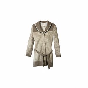 Vintage Icewool Iceland Ivory and Brown Knit Jacket with Belt Size S Scandi